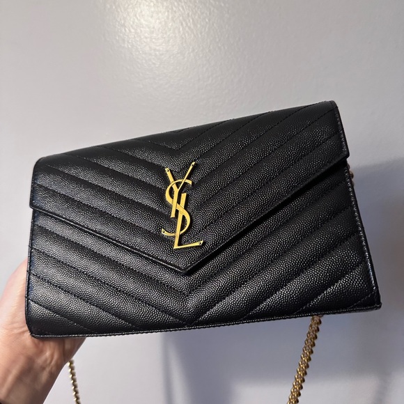 YSL black chevron Cassandra quilted grained calfskin small envelope bag - Picture 8 of 16